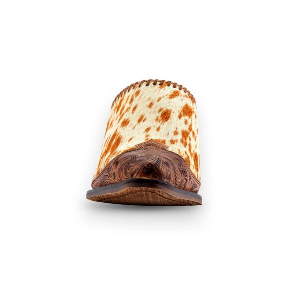 NWT WESTERN TOOLED LEATHER COWHIDE MULES - Picture 4 of 8